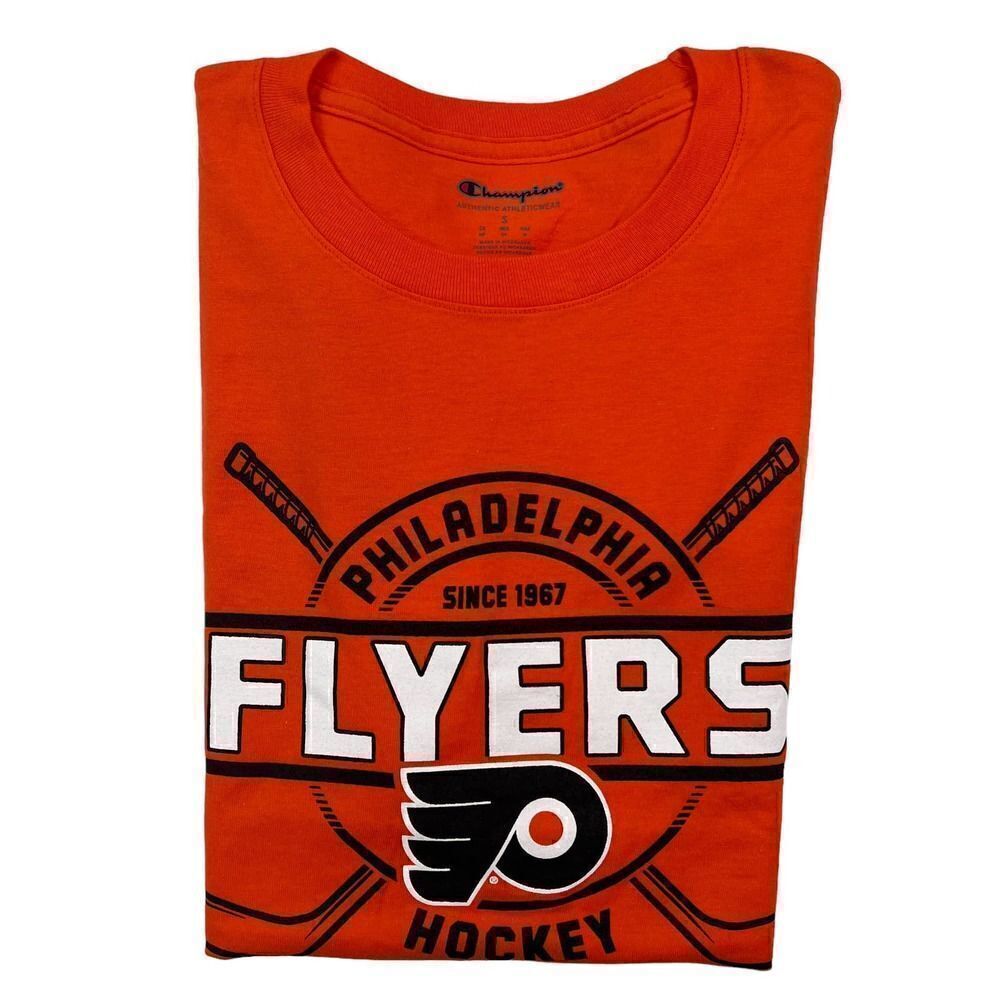 New Champion Men US S, XL Orange T-Shirt NHL Philadelphia Flyers Crewneck Tee  - Picture 2 of 11
